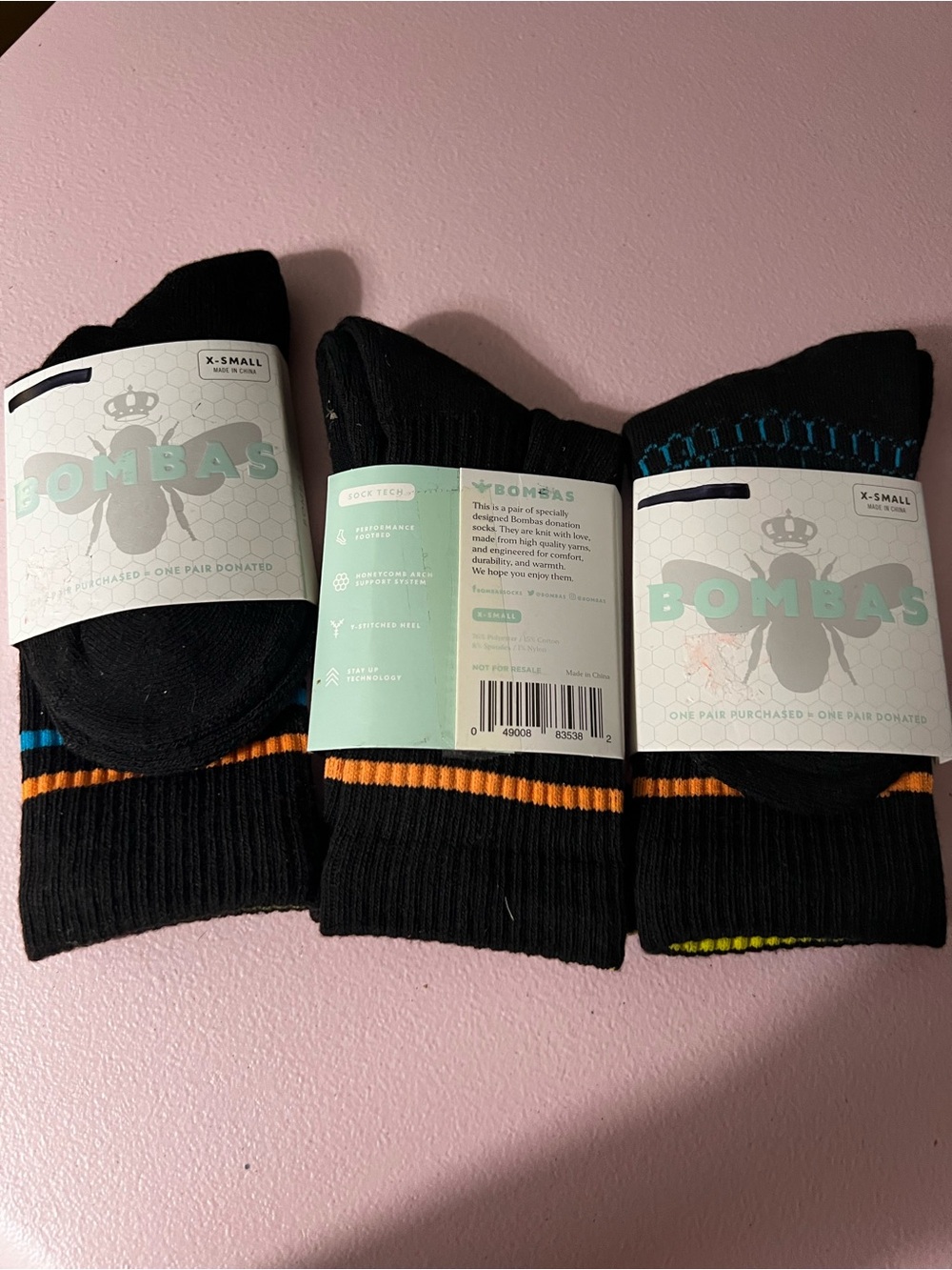 LOT of 3 PAIR BOMBAS TODDLER CREW CALF SOCKS X-SMALL